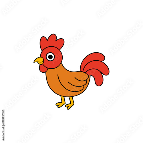Strutting Rooster Doodle Vector Graphic: Farmyard Clip Art on White