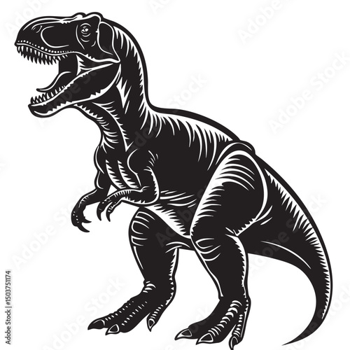  hand drawn silhouette of tyrannosaurus , black silhouettes isolated on white background