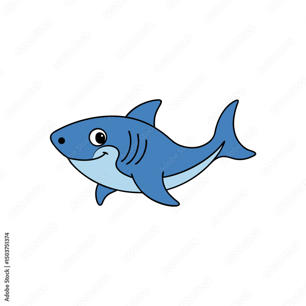 Swimming Shark Doodle Vector Clip Art on White Background for Aquarium Themes