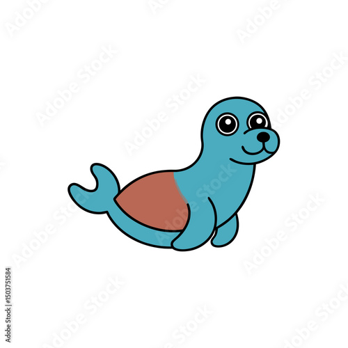 Swimming Sea Lion Doodle Vector Clip Art on White Background for Marine Park Designs