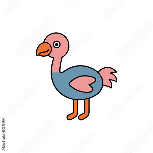 Standing Ostrich Doodle Vector Clip Art on White Background for Zoo Designs