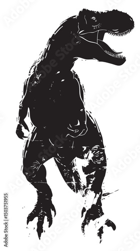  hand drawn silhouette of tyrannosaurus , black silhouettes isolated on white background