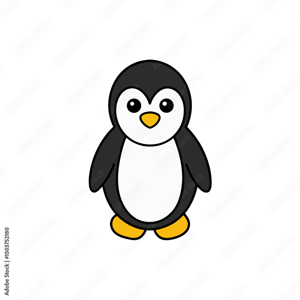 Happy Penguin Doodle Vector Clip Art on White Background for Designs Happy Penguin Doodle Vector Clip Art on White Background for Designs