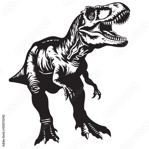  hand drawn silhouette of tyrannosaurus , black silhouettes isolated on white background