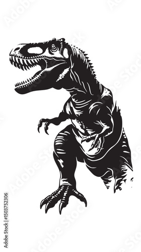  hand drawn silhouette of tyrannosaurus , black silhouettes isolated on white background