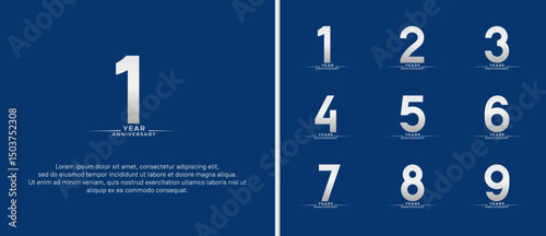 set of anniversary logo flat silver color on blue background for celebration moment
