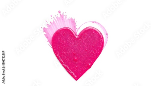 Heart-shaped pink lipstick swatch with shimmering texture, isolated on white,   studio shot,   lip care