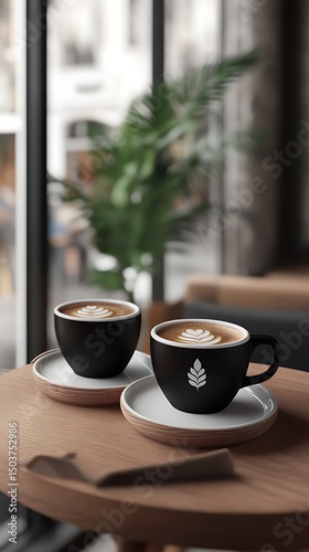 cup of coffee on wooden table in cafe, closeup view