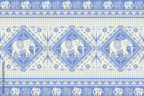 popular elephant pattern in asian style this elephant graphic is fashionable in thailand india and south east asia and this elephant and baby elephant can be for textile industry and any package 
