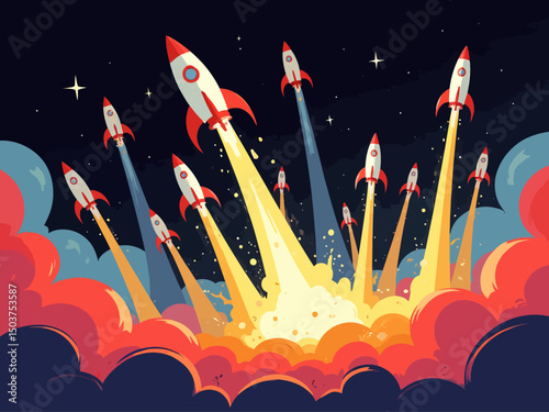  dozens of rockets launching and all going in different and crazy trajectories 