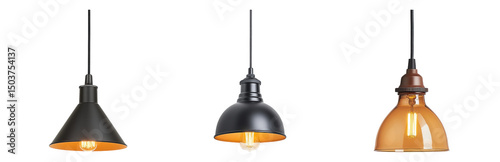 Elegant Hanging Lamps with Transparent Bulbs on Isolated Background