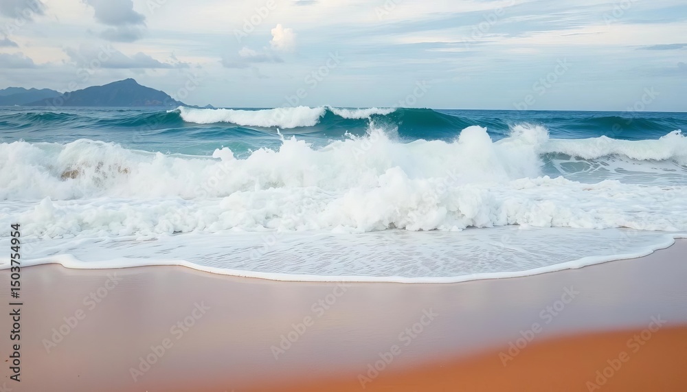 Obraz premium Lombok's Kuta beach; powerful waves crashing on the shore, surf, nature