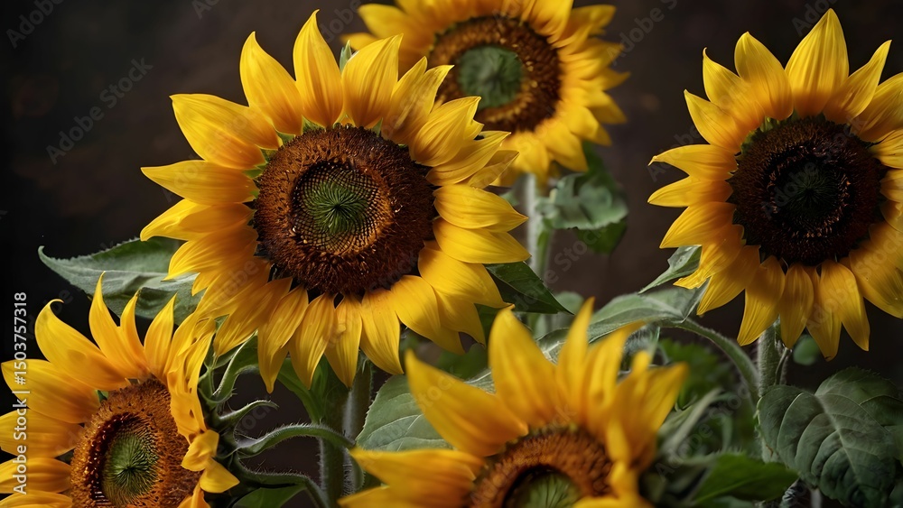 Fototapeta premium sunflowers on a blue background