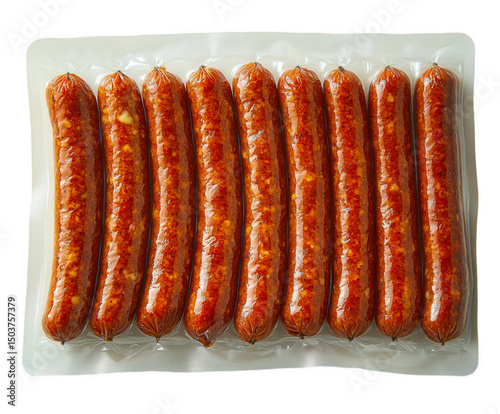 Overhead view of a pack of sausages ready to be grilled or cooked for a delicious meal.