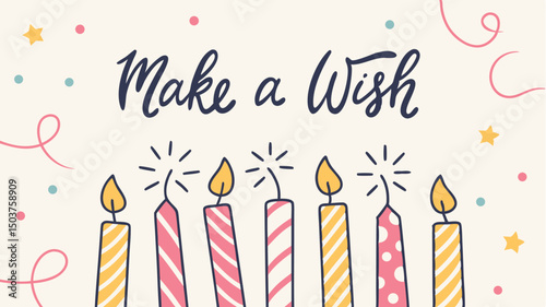 happy birthday card with candles and confetti