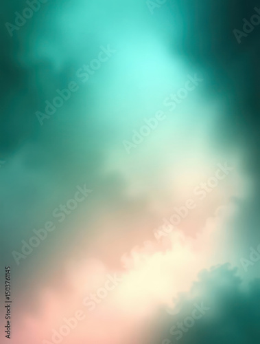 Abstract teal and peach gradient background with soft blurs