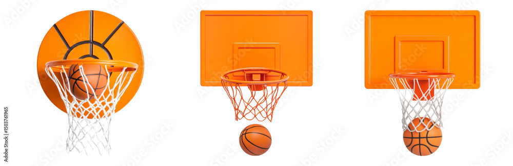 Naklejka premium Isolated Transparent Basketball Hoop with Orange Background Elements