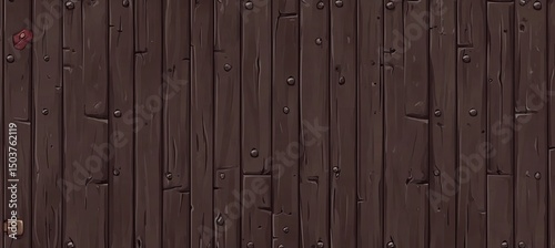 Dark brown wooden planks with vertical grain and visible texture.  Nails and wood imperfections are apparent