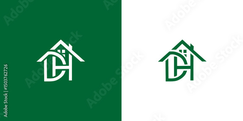 Creative DH Letter Logo with House, Illustration, Design Inspiration, Vector, Icon