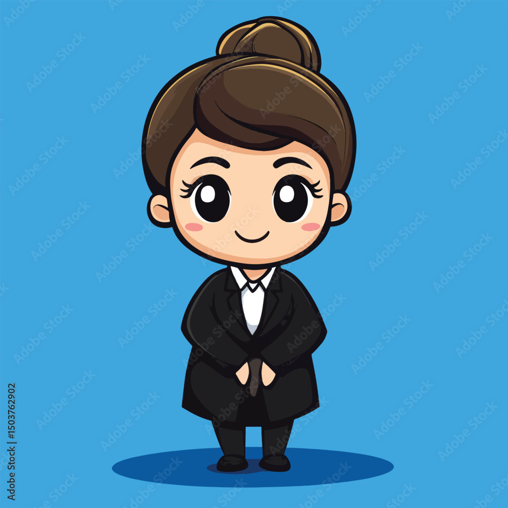 Cartoon woman with bun hairstyle wearing a black suit and white shirt Cartoon woman with bun hairstyle wearing a black suit and white shirt