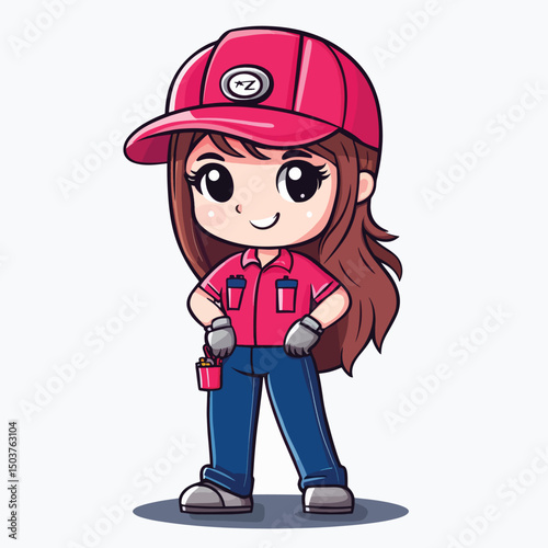 Cheerful Anime Girl Delivery Worker with Tool Belt
