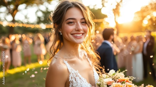 Radiant Bride Smiles at Outdoor Wedding