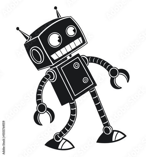 blue robot with a big smile