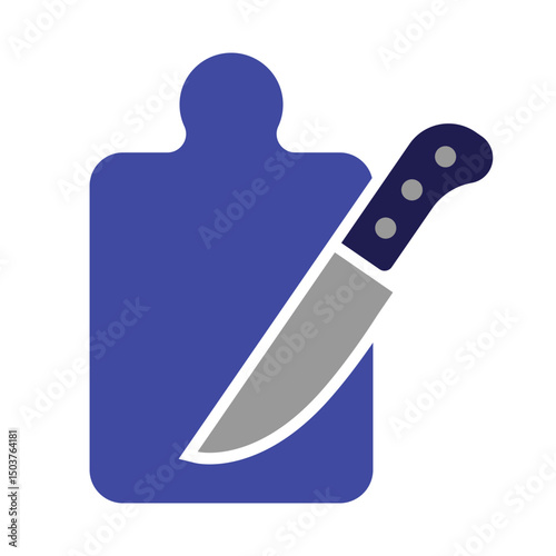 kitchen utensil icon in flat design, cutting board with knife conception 