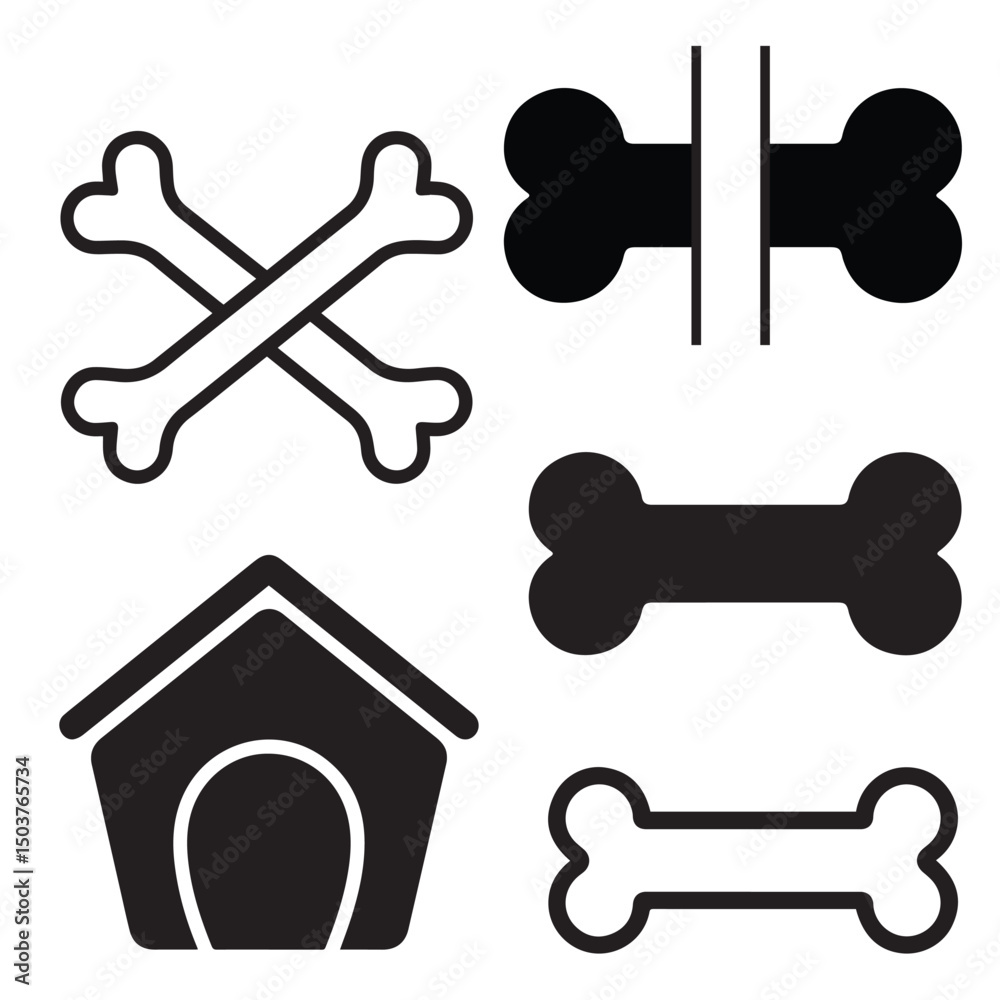 Dog Bone Icons and Dog House Vector Set