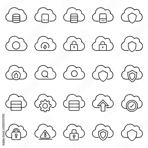 Set of line icons related to data exchange, traffic, files, cloud, server. Outline icon collection. Editable stroke. Vector illustration