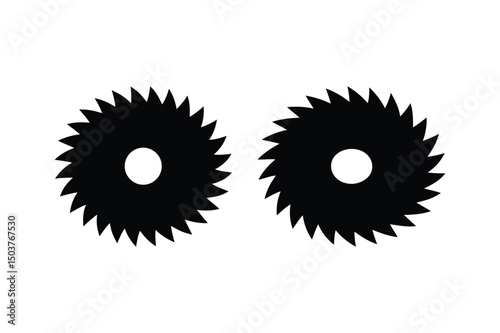 Circular saw blade silhouette on white background