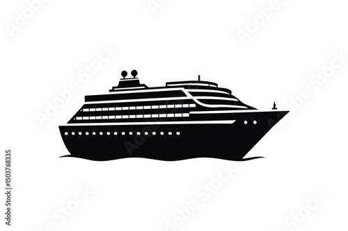 Cruise Ship silhouette on white background