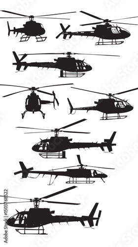 Helicopter Silhouettes isolated on white background
