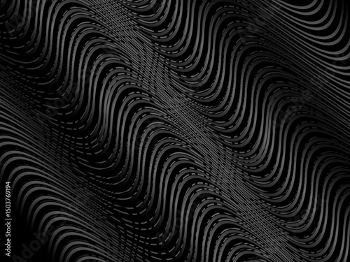 Black abstract background design. Modern wavy lines (guilloche curves) pattern in monochrome colors. Premium line texture for banner, business background. Dark horizontal vector template.