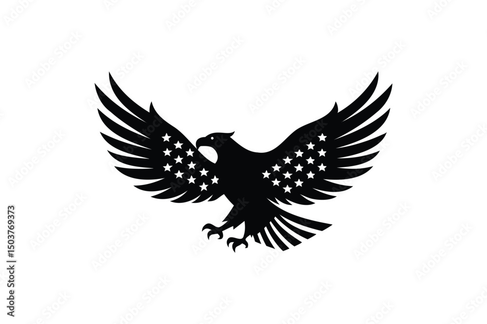 Fototapeta premium Eagle with usa flag silhouette on white background