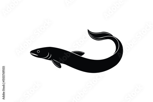 Eel fish silhouette on white background