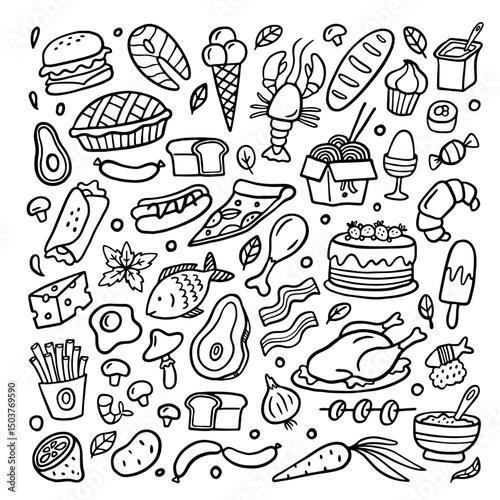 Fast food outline doodle vector