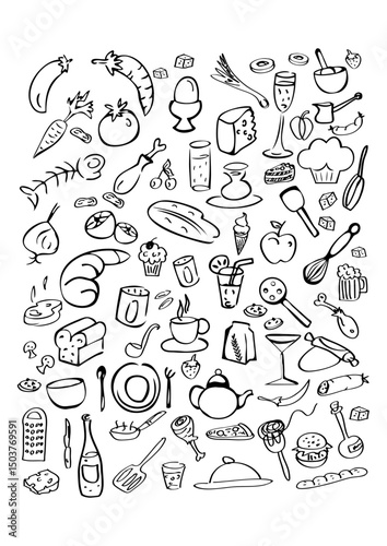 Fast food outline doodle vector