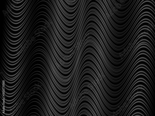 Black abstract background design. Modern wavy lines (guilloche curves) pattern in monochrome colors. Premium line texture for banner, business background. Dark horizontal vector template.