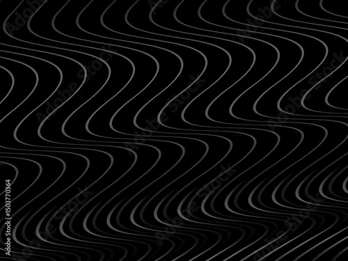 Black abstract background design. Modern wavy lines (guilloche curves) pattern in monochrome colors. Premium line texture for banner, business background. Dark horizontal vector template.