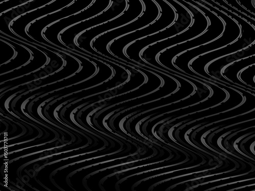 Black abstract background design. Modern wavy lines (guilloche curves) pattern in monochrome colors. Premium line texture for banner, business background. Dark horizontal vector template.
