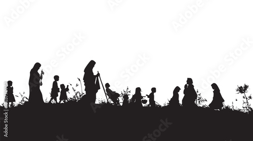 Holy night of birth of child jesus christ silhouette , black silhouettes isolated on white background