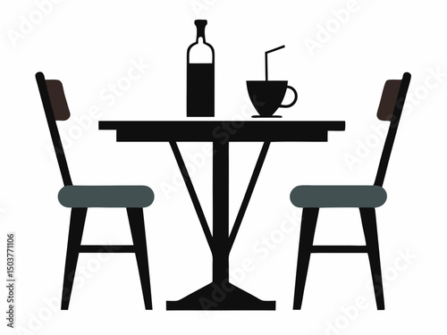 Table, coffee bottle with chairs icon vector, Bar counter icon element of bar icon for mobile concept and web apps.
