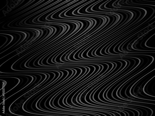 Black abstract background design. Modern wavy lines (guilloche curves) pattern in monochrome colors. Premium line texture for banner, business background. Dark horizontal vector template.
