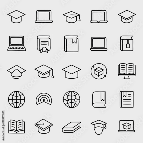 A set of technology linear icons. Technological developments in various industries. Icons for websites, applications and creative projects.