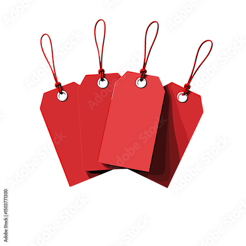 Red price tags with strings in a flat design layout  