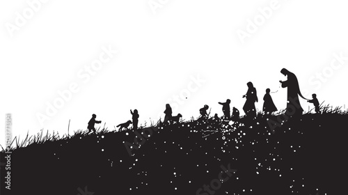 Holy night of birth of child jesus christ silhouette , black silhouettes isolated on white background