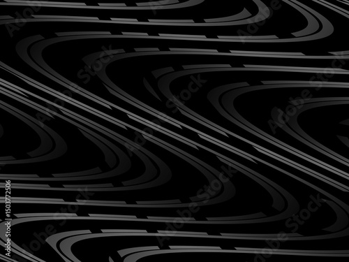 Black abstract background design. Modern wavy lines (guilloche curves) pattern in monochrome colors. Premium line texture for banner, business background. Dark horizontal vector template.