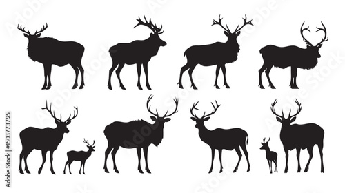 Horned Animals Silhouette Collectio , black silhouettes isolated on white background