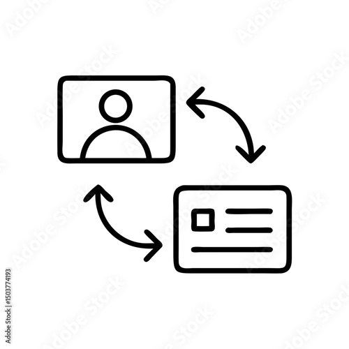 Profile and ID card exchange icon, minimal line design, black and white